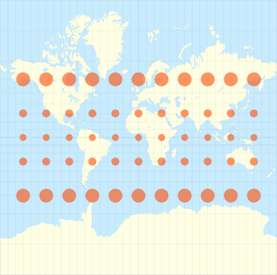 Mercator conformal projection - Tissots indicatrix