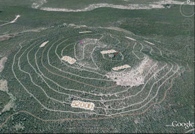 image of depression crater on top of hill with contour lines