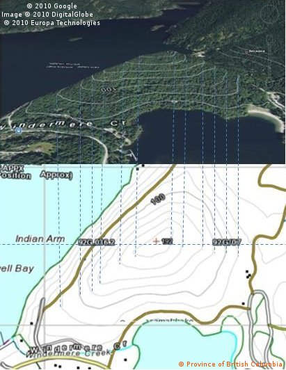 hill with elevation contour lines