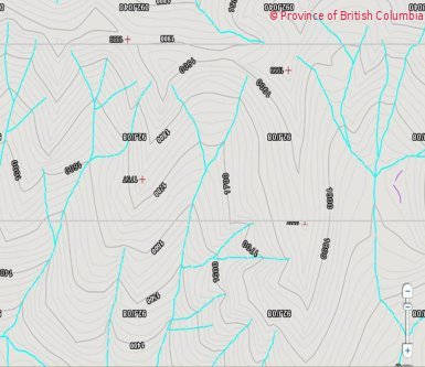 topographic map contours show ridge, gully, spur at 1:20000 scale