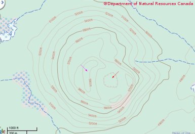 topographic depression on map with hatchured contours